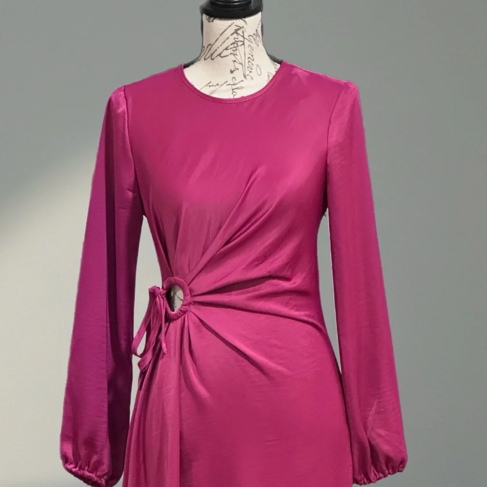 House of Harlow Magenta Long Sleeve Stain Dress Sz XS NWT - Picture 6 of 8